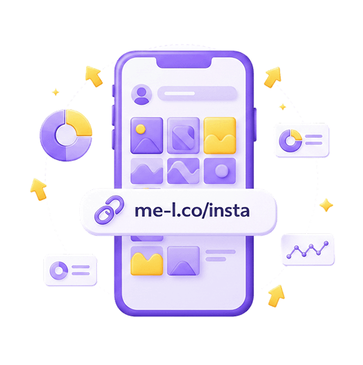 Instagram bio to me-l.co profile link to product page, sponsor link, or landing page with analytics