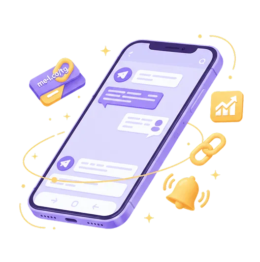 Telegram channel announcement link leading to a landing page, form, or product page with click analytics