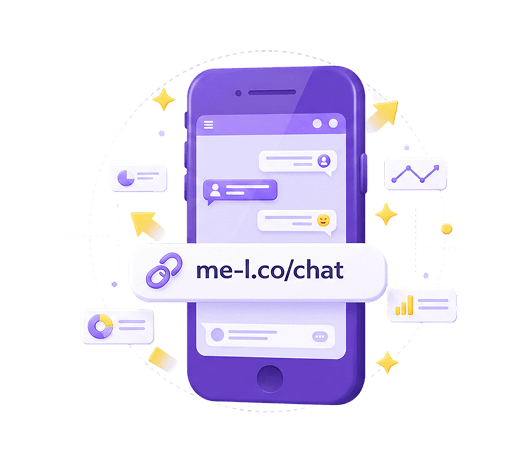 WhatsApp message with a short link leading to a booking, product, or support page with mobile click analytics